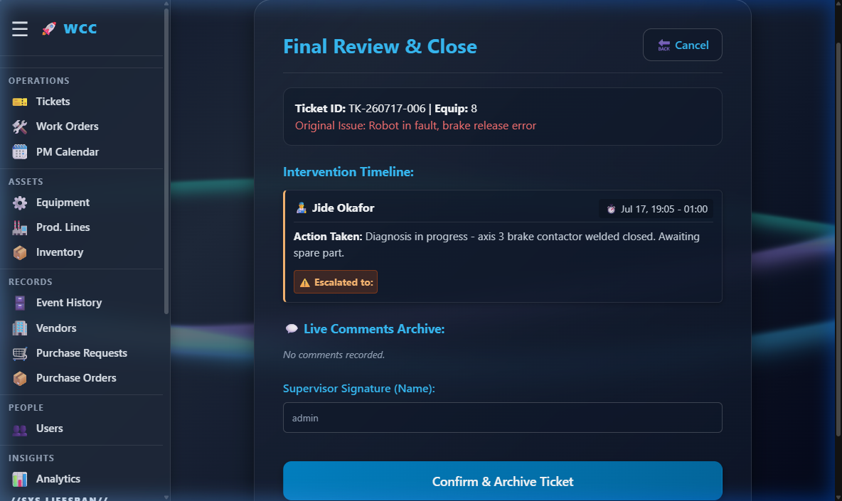 Closing out a ticket